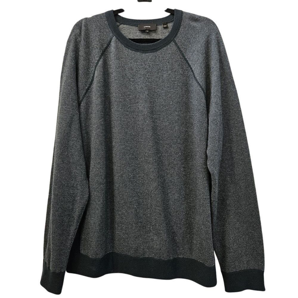 Vince Sweater Mens XXL Gray Bridseye Ribbed Cashmere Wool Crew Neck Pullover